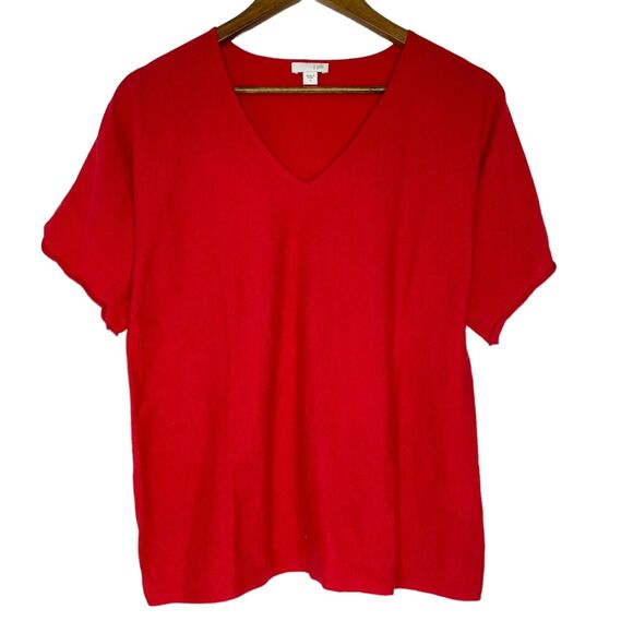 J Jill Red Short Sleeve V-Neck Knit Shirt Size Small Women’s - Picture 1 of 11